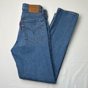 Levi's Women's Wedgie Straight Mid Rise Jeans Blue Button Fly Size 24/0 Stretch